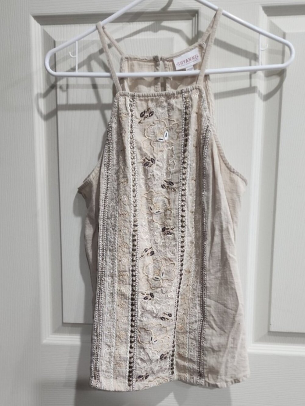 Natural Beige Embroidered Halter Top